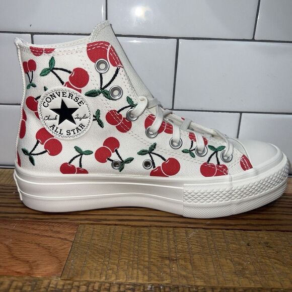 Converse Womens Chuck Taylor All Star Lift White Cherry Platform Sneakers Sz 7.5 - Picture 4 of 8